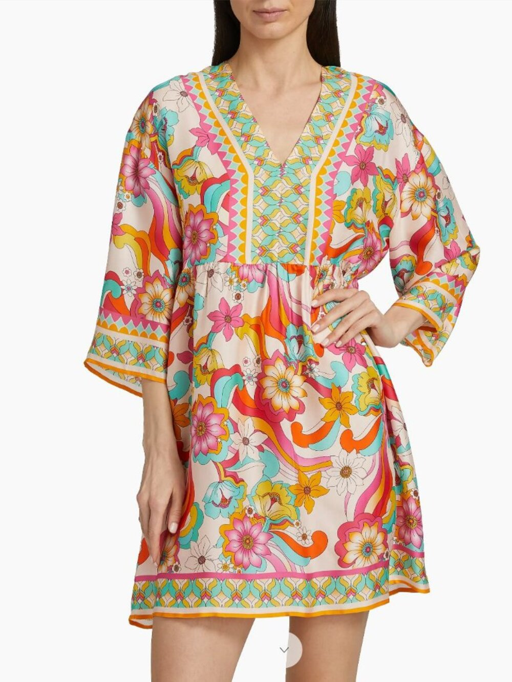 Johnny Was Jade Silk Blend Vibrant Floral Mini Dress
